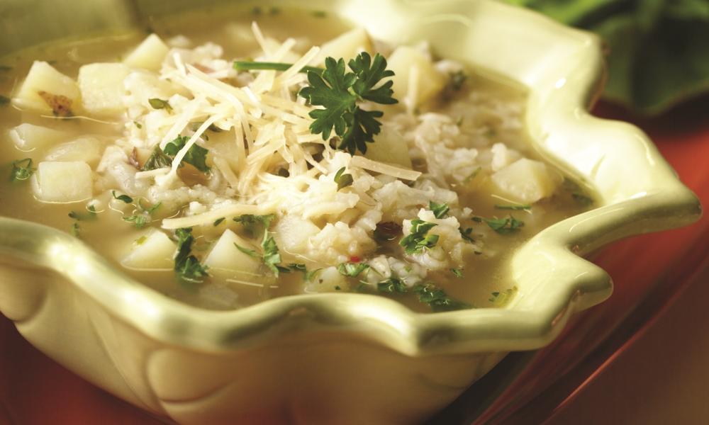 Make leftovers gourmet rice and potato soup