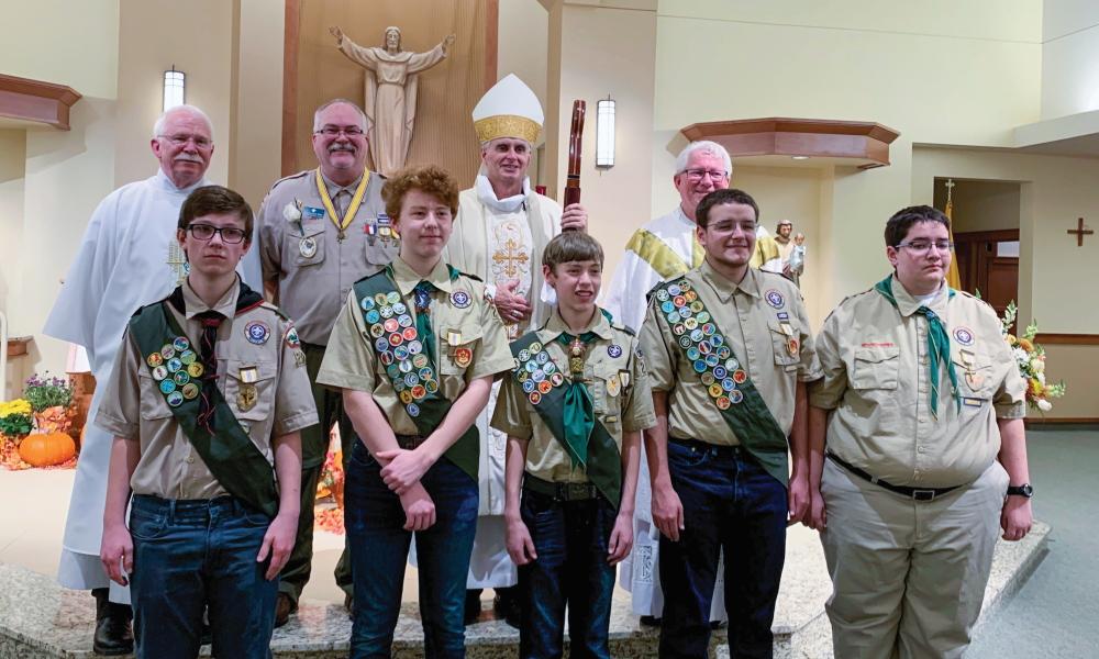 awards Five Boy Scouts the Ad Altare Dei Religious Emblem Award