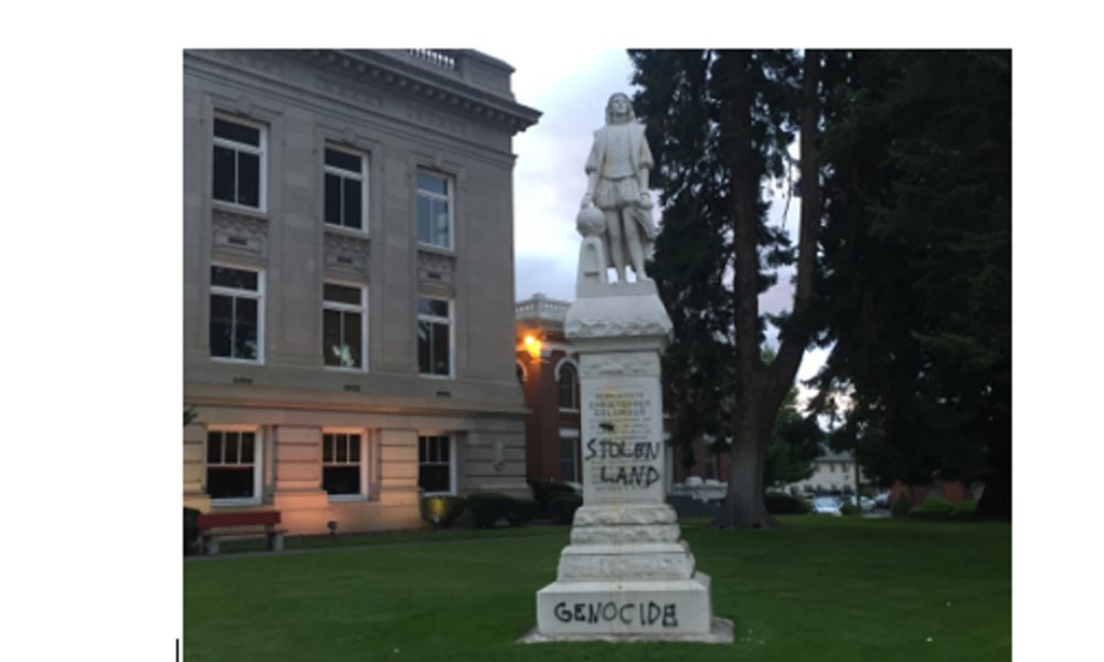 Columbus Statue with Spray Paint