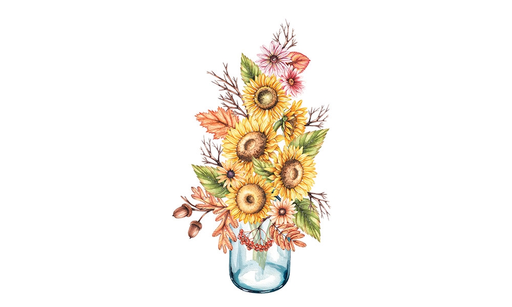 Illustrated bouquet of flowers in vase