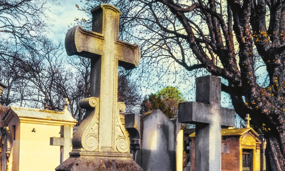 Headstones in graveyard