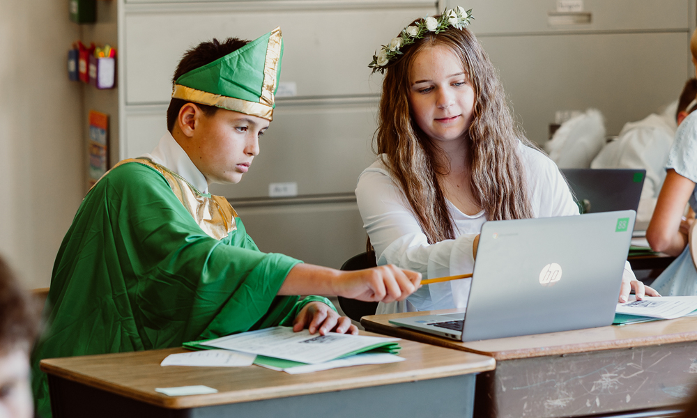 Patrick Barrett as St. Patrick and Aria Hoffman as St. Cecilia