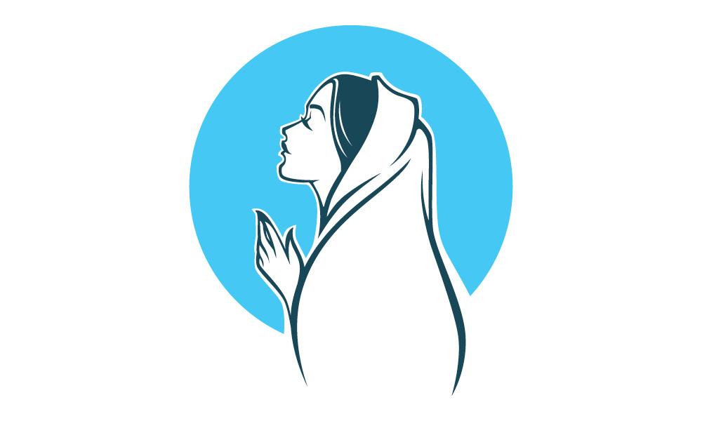 Simple blue illustration of the Virgin Mary