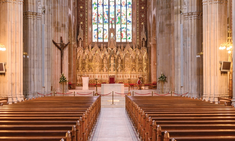 Aisle view of Catholic church