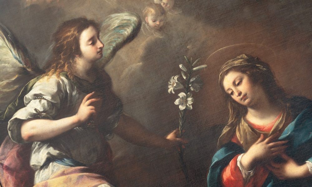 illustration of the Virgin Mary and angels