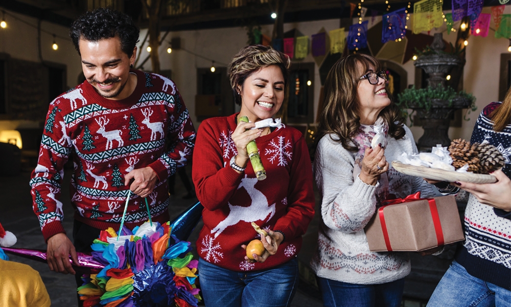 Family opening Christmas presents