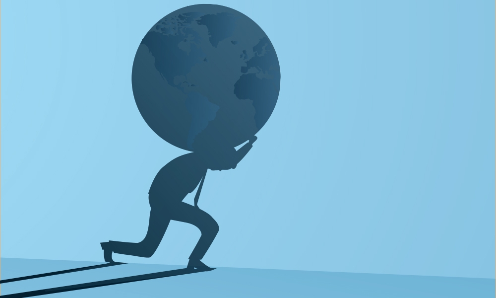 Illustration of man carrying the earth on his shoulders