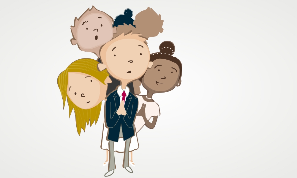 Illustrated children lined up for First Communion