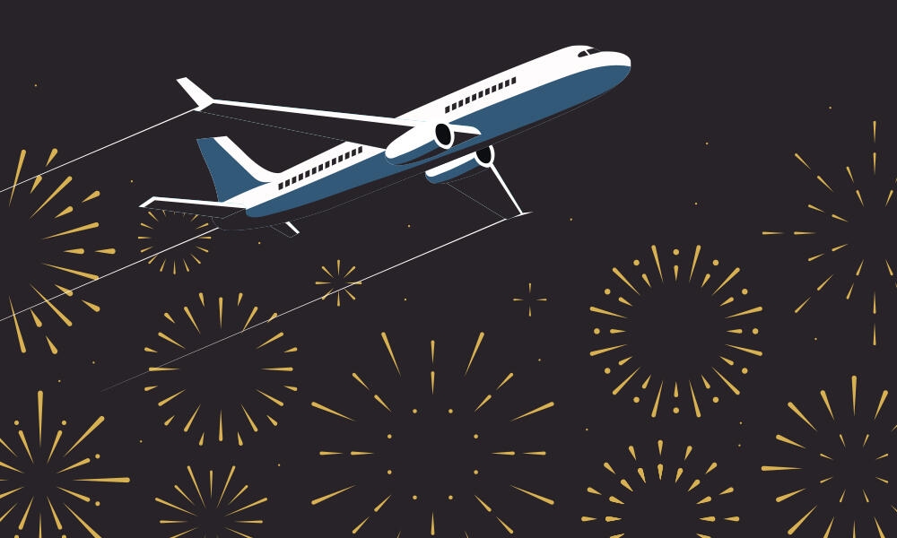 Plane among fireworks
